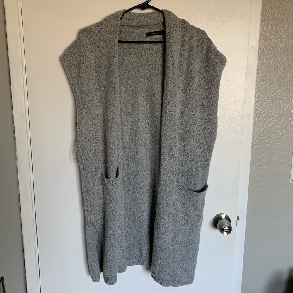 Grey sleeveless sweater cardigan